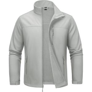 imageMAGCOMSEN Mens Lightweight Softshell Jacket Fleece Lined Tactical Waterproof Windbreaker Rain Jacket for Outdoor HikingLight Grey