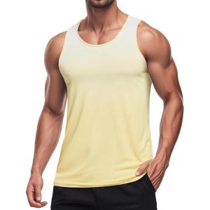 imageMAGCOMSEN Mens Muscle Tank Tops UPF80 Workout Tank Sleeveless Quick Dry Bodybuilding ShirtsYellow White