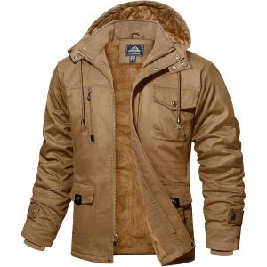 imageMAGCOMSEN Mens Winter Jacket Cotton Fleece Lined Warm Jackets Work Cargo Military Coats with 6 Pockets2 Khaki