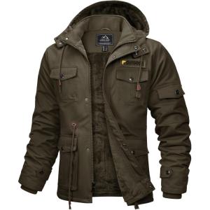 imageMAGCOMSEN Mens Winter Jacket Cotton Fleece Lined Warm Jackets Work Cargo Military Coats with 6 PocketsCoffee