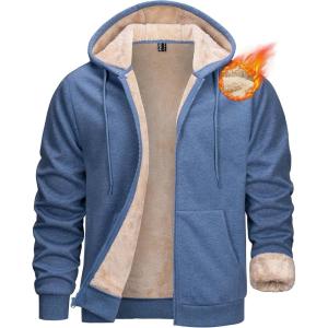 imageMAGCOMSEN Mens Zip Up Hoodie Sherpa Lined Hooded Sweatshirt Winter Heavyweight Hoodies Warm Thick Fleece JacketGray Blue
