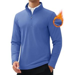 imageMAGCOMSEN Quarter Zip Pullover Men 14 Zip Golf Jacket Fleece Lined Water Resistant Sweatshirt 2 Zipper Pockets WinterBluegrey