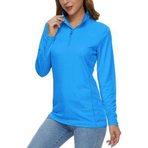 imageMAGCOMSEN Sun Long Protection Sleeve Zip Shirts Women Workout Pullover DryAzure