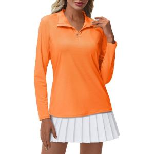 imageMAGCOMSEN Sun Long Protection Sleeve Zip Shirts Women Workout Pullover DryFluorescent Orange