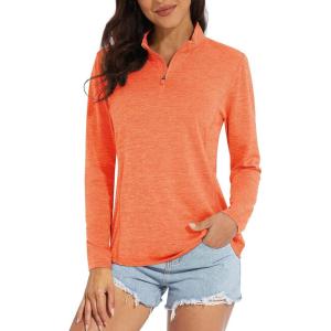 imageMAGCOMSEN Sun Long Protection Sleeve Zip Shirts Women Workout Pullover DryOrange