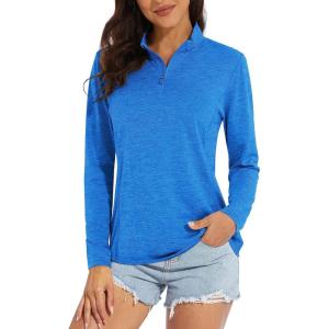 imageMAGCOMSEN Sun Long Protection Sleeve Zip Shirts Women Workout Pullover DrySea Blue