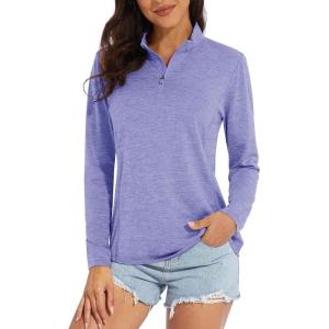 imageMAGCOMSEN Womens Long Sleeve Shirts 14 Zip Pullover UPF 50 Quick Dry Workout Tops Running Athletic Hiking ShirtsLight Purple