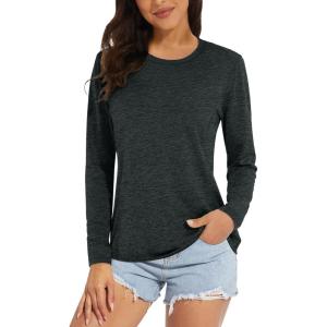 imageMAGCOMSEN Womens Long Sleeve Shirts UPF 50 Sun Protection Quick Dry Athletic Running Workout Tops Rash GuardBlack