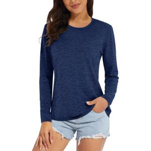 imageMAGCOMSEN Womens Long Sleeve Shirts UPF 50 Sun Protection Quick Dry Athletic Running Workout Tops Rash GuardDark Blue