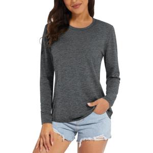imageMAGCOMSEN Womens Long Sleeve Shirts UPF 50 Sun Protection Quick Dry Athletic Running Workout Tops Rash GuardDark Grey
