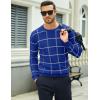 imageMAGCOMSEN Mens Crewneck Sweaters Cotton Lightweight Plaid Pullover Sweater Warm Casual Fall Winter SweatshirtsBlue