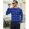 imageMAGCOMSEN Mens Crewneck Sweaters Cotton Lightweight Plaid Pullover Sweater Warm Casual Fall Winter SweatshirtsBlue