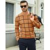 imageMAGCOMSEN Mens Crewneck Sweaters Cotton Lightweight Plaid Pullover Sweater Warm Casual Fall Winter SweatshirtsCamel