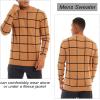 imageMAGCOMSEN Mens Crewneck Sweaters Cotton Lightweight Plaid Pullover Sweater Warm Casual Fall Winter SweatshirtsCamel