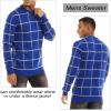 imageMAGCOMSEN Mens Crewneck Sweaters Cotton Lightweight Plaid Pullover Sweater Warm Casual Fall Winter SweatshirtsDark Grey