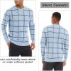 imageMAGCOMSEN Mens Crewneck Sweaters Cotton Lightweight Plaid Pullover Sweater Warm Casual Fall Winter SweatshirtsLight Blue