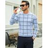 imageMAGCOMSEN Mens Crewneck Sweaters Cotton Lightweight Plaid Pullover Sweater Warm Casual Fall Winter SweatshirtsLight Blue