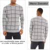 imageMAGCOMSEN Mens Crewneck Sweaters Cotton Lightweight Plaid Pullover Sweater Warm Casual Fall Winter SweatshirtsLight Grey
