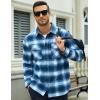 imageMAGCOMSEN Mens Flannel Shirts Long Sleeve Plaid Shirt Button Up Casual Shirts Lightweight Shirt Jacket with 2 PocketsBlue White