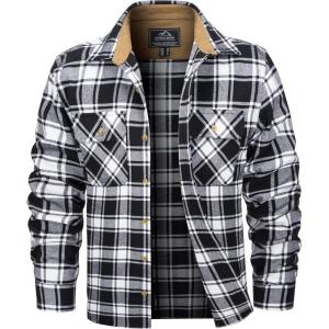imageMAGCOMSEN Mens Flannel Shirts Long Sleeve Plaid Shirt Button Up Casual Shirts Lightweight Shirt Jacket with 2 PocketsBlack