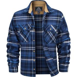 imageMAGCOMSEN Mens Flannel Shirts Long Sleeve Plaid Shirt Button Up Casual Shirts Lightweight Shirt Jacket with 2 PocketsBlue Grey