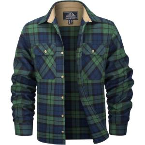 imageMAGCOMSEN Mens Flannel Shirts Long Sleeve Plaid Shirt Button Up Casual Shirts Lightweight Shirt Jacket with 2 PocketsGreen