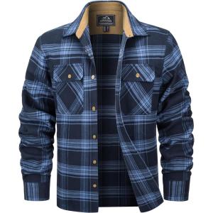 imageMAGCOMSEN Mens Flannel Shirts Long Sleeve Plaid Shirt Button Up Casual Shirts Lightweight Shirt Jacket with 2 PocketsGrey Blue