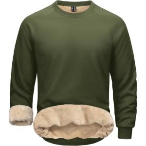 imageMAGCOMSEN Mens Sweatshirts Sherpa Lined Heavyweight Fleece Pullover Warm Crewneck Winter SweatshirtArmy Green