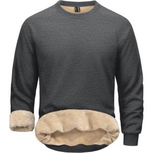 imageMAGCOMSEN Mens Sweatshirts Sherpa Lined Heavyweight Fleece Pullover Warm Crewneck Winter SweatshirtGray