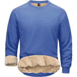 imageMAGCOMSEN Mens Sweatshirts Sherpa Lined Heavyweight Fleece Pullover Warm Crewneck Winter SweatshirtGrey Blue