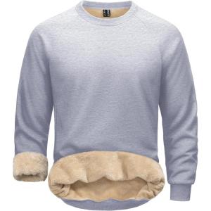 imageMAGCOMSEN Mens Sweatshirts Sherpa Lined Heavyweight Fleece Pullover Warm Crewneck Winter SweatshirtLight Gray