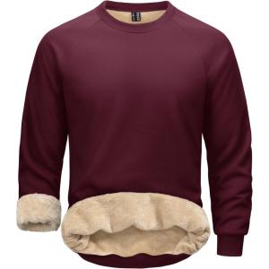 imageMAGCOMSEN Mens Sweatshirts Sherpa Lined Heavyweight Fleece Pullover Warm Crewneck Winter SweatshirtWine Red