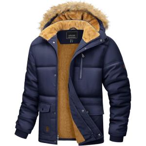 imageMAGCOMSEN Mens Winter Jacket Fleece Lined Water Repellent Windproof Warm Parka Winter Coat with HoodNavy