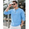 imageMAGCOMSEN Mens Henley Long Sleeve Shirt Cotton Lightweight Tee Shirts Casual Basic Tees with PocketWater Blue