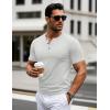 imageMAGCOMSEN Mens Henley Short Sleeve Shirt Cotton Lightweight 3 Button Tops Vintage Casual Summer Shirt Soft FashionBeigecotton Blend
