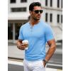 imageMAGCOMSEN Mens Henley Short Sleeve Shirt Cotton Lightweight 3 Button Tops Vintage Casual Summer Shirt Soft FashionWaterfall Bluecotton
