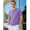 imageMAGCOMSEN Mens Henley Short Sleeve Shirt Cotton Lightweight Tee Shirts Casual Summer Basic Tees with PocketLight Purple