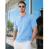 imageMAGCOMSEN Mens Henley Short Sleeve Shirt Cotton Lightweight Tee Shirts Casual Summer Basic Tees with PocketWater Blue