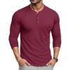 imageMAGCOMSEN Mens Henley Long Sleeve Shirt Cotton Lightweight Tee Shirts Casual Basic Tees with PocketWine Red