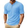 imageMAGCOMSEN Mens Henley Short Sleeve Shirt Cotton Lightweight Tee Shirts Casual Summer Basic Tees with PocketWater Blue