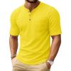 imageMAGCOMSEN Mens Henley Short Sleeve Shirt Cotton Lightweight Tee Shirts Casual Summer Basic Tees with PocketYellow