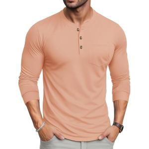imageMAGCOMSEN Mens Henley Long Sleeve Shirt Cotton Lightweight Tee Shirts Casual Basic Tees with PocketApricot
