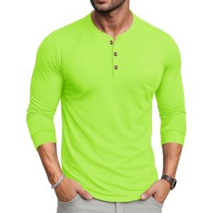 imageMAGCOMSEN Mens Henley Long Sleeve Shirt Cotton Lightweight Tee Shirts Casual Basic Tees with PocketFl Green