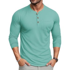 imageMAGCOMSEN Mens Henley Long Sleeve Shirt Cotton Lightweight Tee Shirts Casual Basic Tees with PocketGrey Green