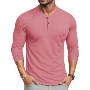 imageMAGCOMSEN Mens Henley Long Sleeve Shirt Cotton Lightweight Tee Shirts Casual Basic Tees with PocketGrey Pink