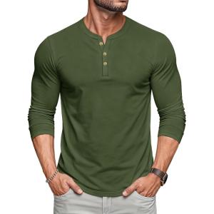 imageMAGCOMSEN Mens Henley Shirts UPF 80 Long Sleeve Button Shirts Moisture Wicking Tees Casual Basic Solid Pullover ShirtArmy Green