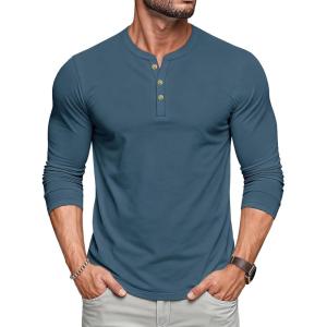 imageMAGCOMSEN Mens Henley Shirts UPF 80 Long Sleeve Button Shirts Moisture Wicking Tees Casual Basic Solid Pullover ShirtDenimblue