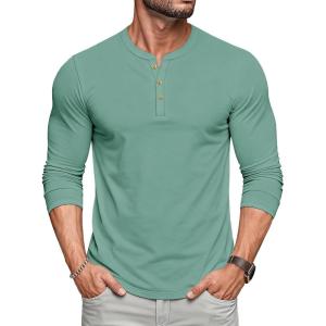 imageMAGCOMSEN Mens Henley Shirts UPF 80 Long Sleeve Button Shirts Moisture Wicking Tees Casual Basic Solid Pullover ShirtGrey Green