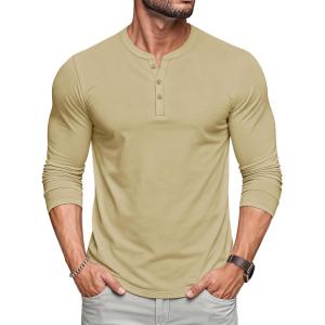 imageMAGCOMSEN Mens Henley Shirts UPF 80 Long Sleeve Button Shirts Moisture Wicking Tees Casual Basic Solid Pullover ShirtKhaki
