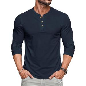 imageMAGCOMSEN Mens Henley Shirts UPF 80 Long Sleeve Button Shirts Moisture Wicking Tees Casual Basic Solid Pullover ShirtNavy